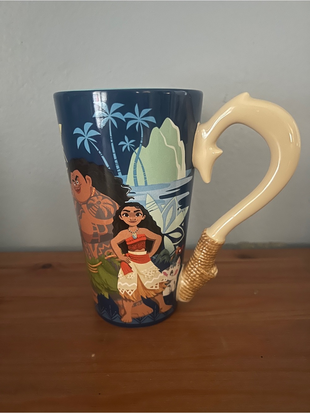 Disney Navy Blue Moana & Maui Ceramic Mug with Cream Sculpted Hook Handle - New